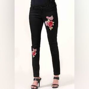 Guess Black Jeans with Red Floral Embroidery